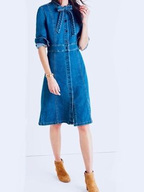 Madewell Denim Tie Neck Shirtdress Dress